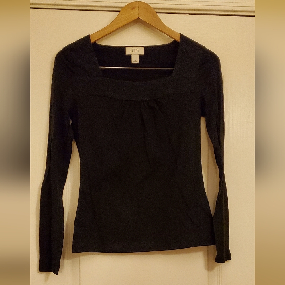Ann Taylor LOFT Cotton Black Square Neck Blouse